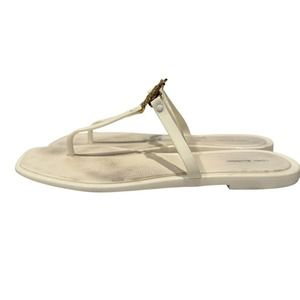 Tory Burch Women's Ivory Mini Miller Logo Plaque Slip-On Sandals Size 9